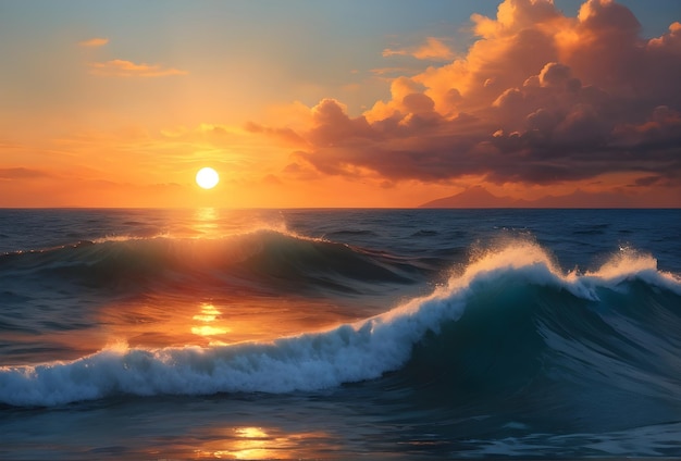 Bellissime onde del mare al tramonto