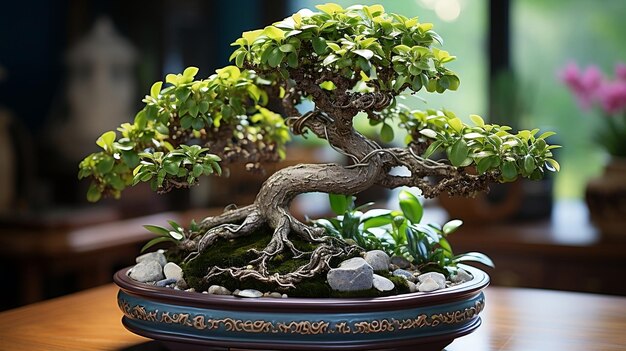 Bellissime piante ornamentali bonsai in vaso