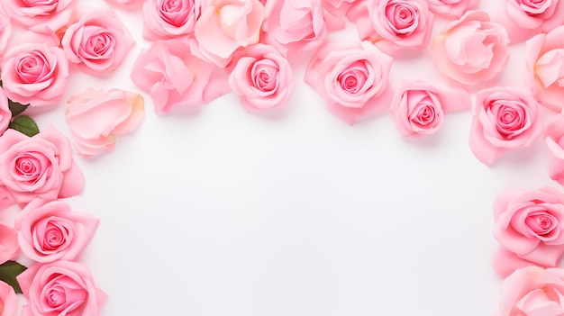 Bellissime rose rosa e cornice bianca IA generativa