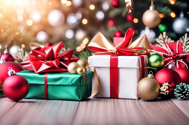 Bellissimi alberi di Natale con scatole regalo Podium per la scena natalizia per i prodotti prodotti