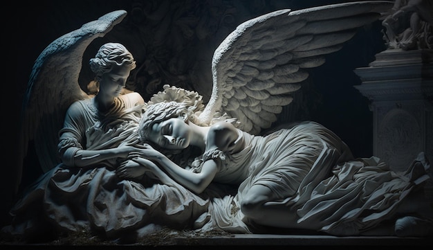 Bellissimi angeli dormienti guardiani notte fotografia immagine arte generata da IA