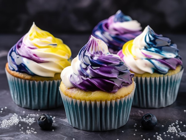 Bellissimi cupcake ai mirtilli fatti in casa IA generativa