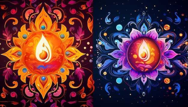 bellissimi disegni dai colori vivaci nello stile di Diwali