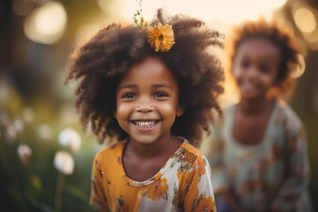 Bellissimi e adorabili bambini afroamericani che celebrano il bokeh sfocato della vita