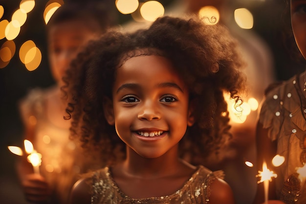 Bellissimi e adorabili bambini afroamericani che celebrano il bokeh sfocato della vita