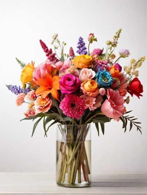 Bellissimi e colorati gruppi di fiori su uno sfondo bianco