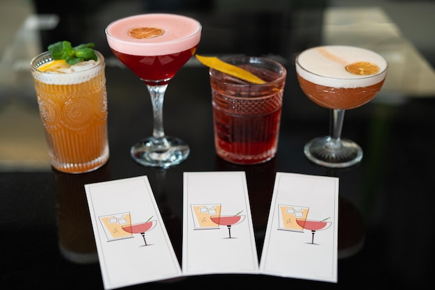 Bellissimi e sfiziosi cocktail alcolici preparati al bar dal barista
