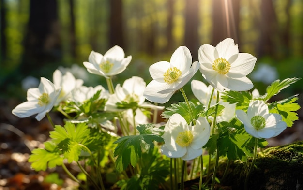 Bellissimi fiori bianchi di anemone in primavera