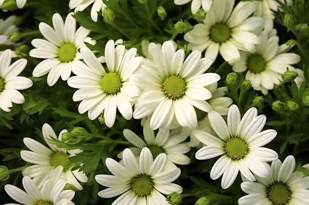 bellissimi fiori bianchi testa e margherite verdi