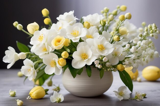 Bellissimi fiori bianchi un bouquet abbastanza semplice una bella primavera e fiori odorosi con pestello giallo