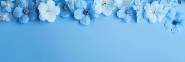 bellissimi fiori blu su sfondo blu sfondo generato da AI