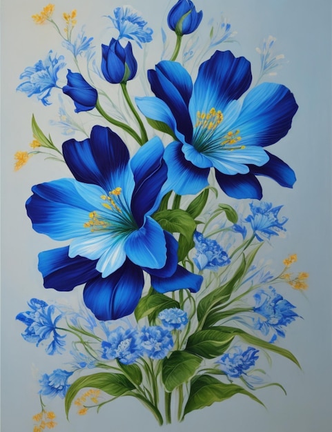 Bellissimi fiori blu su tela