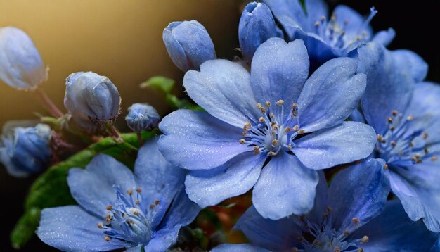 Bellissimi fiori blu su uno sfondo scuro Closeup