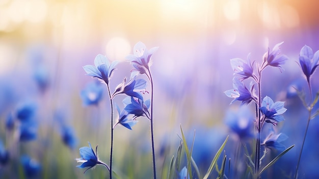 Bellissimi fiori di campo blu in natura all'aperto con la luce del sole