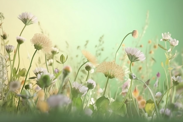 Bellissimi fiori di campo su sfondo pastello da vicino