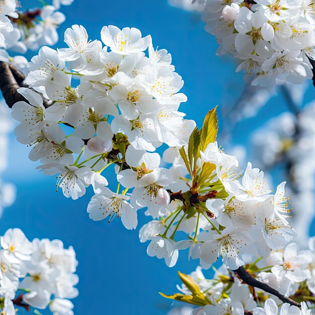 Bellissimi fiori di ciliegio bianchi nel giardino primaverile sullo sfondo della natura