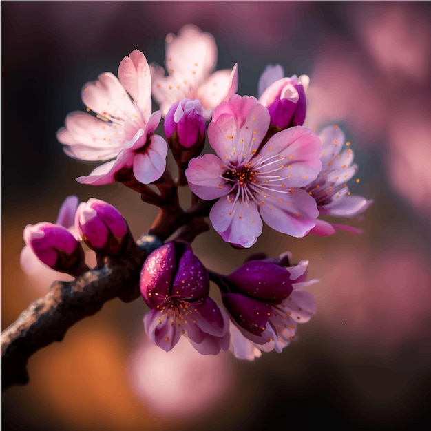 Bellissimi fiori di ciliegio Vista chiara Sfondo sfocato Foto Premium