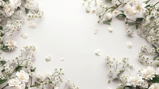 Bellissimi fiori di gipsofila su uno sfondo bianco piatto