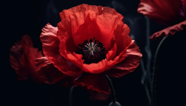 Bellissimi fiori di papavero rosso su uno sfondo scuro