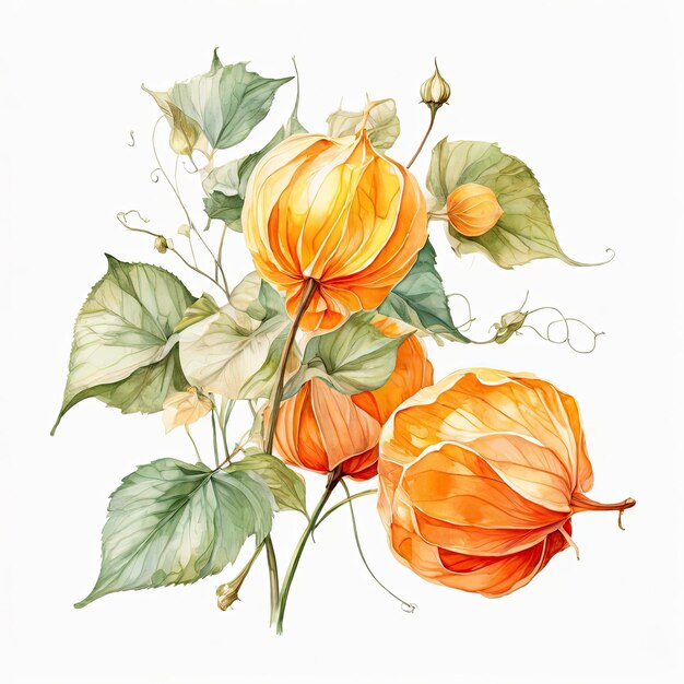 Bellissimi fiori di physalis Pittura d'arte floreale