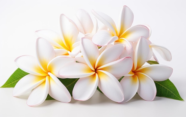 Bellissimi fiori di Plumeria bianchi isolati su sfondo bianco