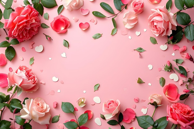 Bellissimi fiori di rosa e foglie verdi sfondo floreale retro concetto d'amore e romantico