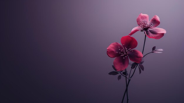 bellissimi fiori di rosa rossa in fiore nell'angolo su sfondo viola con spazio di copia