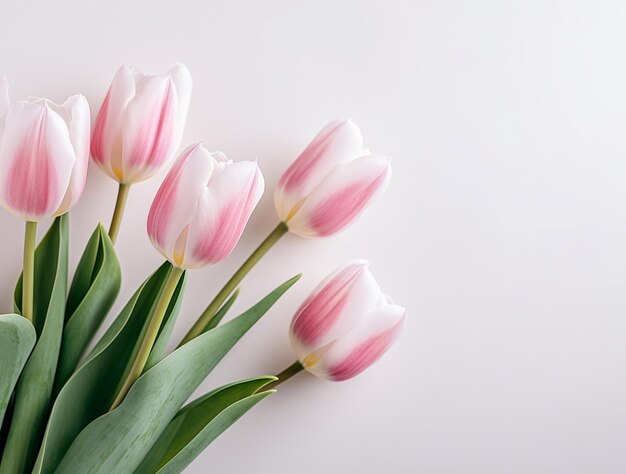 Bellissimi fiori di tulipano con vista dall'alto sullo sfondo dello spazio di copia Spazio per il testo