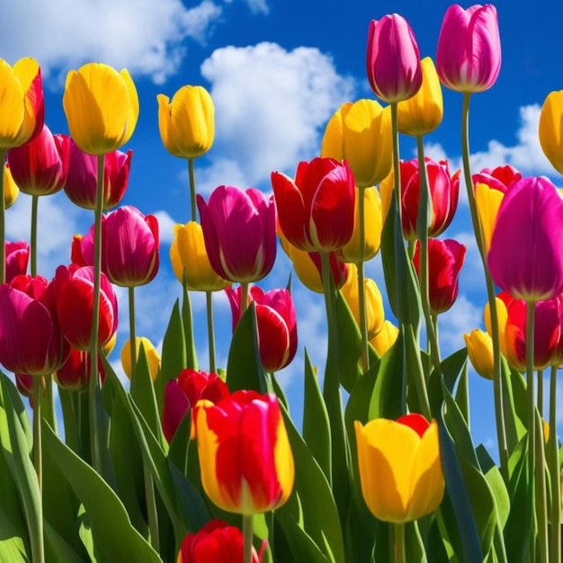 Bellissimi fiori di tulipano nel campo in erba IA generativa