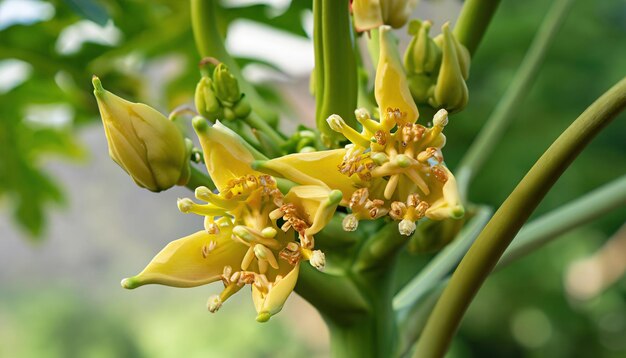 Bellissimi fiori e boccioli di papaya