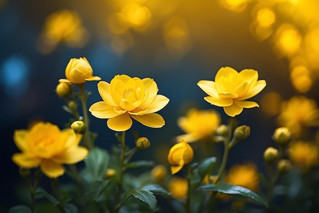 Bellissimi fiori gialli su uno sfondo bokeh