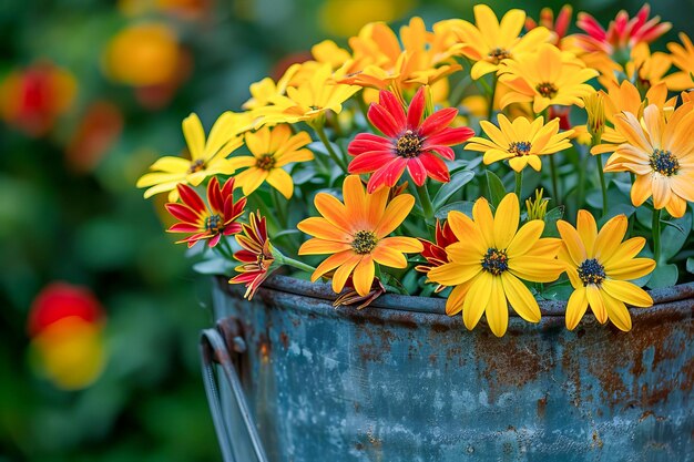 Bellissimi fiori in fiore in un contenitore generato dall'AI