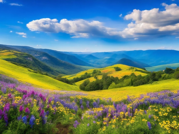 bellissimi fiori in montagna con la bellezza naturale del cielo blu