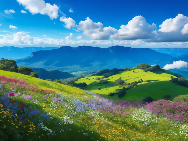 bellissimi fiori in montagna con la bellezza naturale del cielo blu
