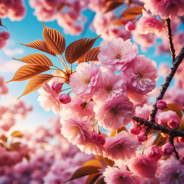 Bellissimi fiori rosa sakura sullo sfondo del cielo blu Sfondo della natura