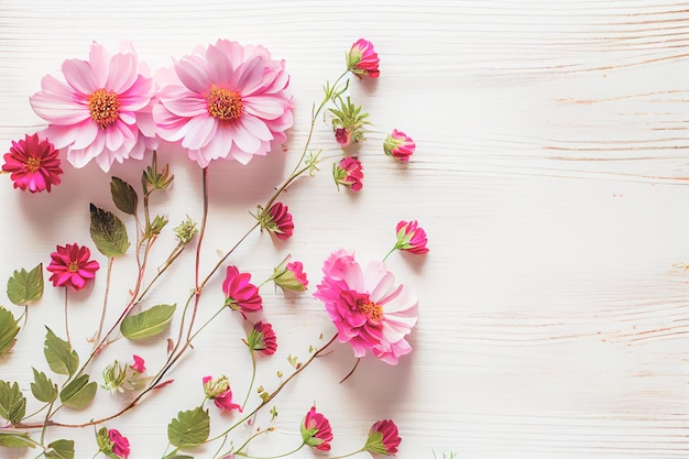 Bellissimi fiori rosa su fondo di legno bianco Concetto di San Valentino con spazio per la copia