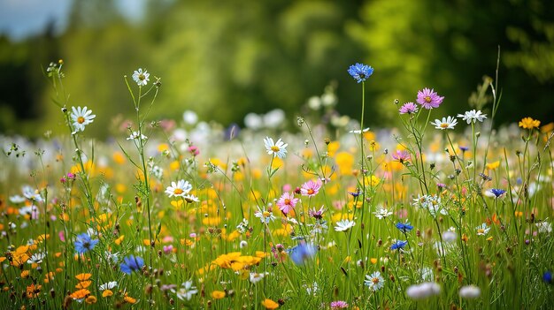 Bellissimi fiori selvatici su un prato verde un caldo giorno d'estate