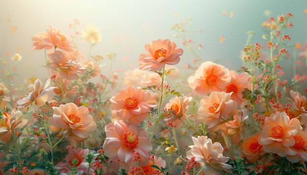 Bellissimi fiori su toni morbidi e sfondo pastello sfondo floreale naturale