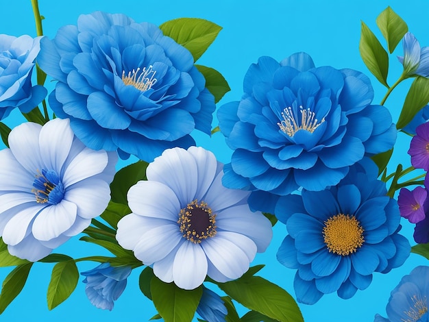 bellissimi fiori sullo sfondo blu