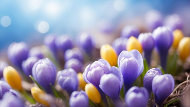 Bellissimi fiori viola primaverili da vicino