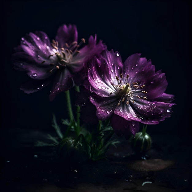 Bellissimi fiori viola su sfondo scuro Profondità di campo Tonica