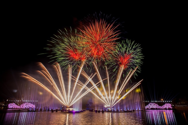 Bellissimi fuochi d'artificio nel cielo notturno