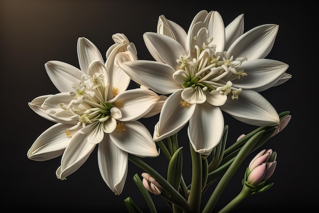 Bellissimi gigli bianchi su uno sfondo a colori solidi close-up decorazione floreale ai generativa