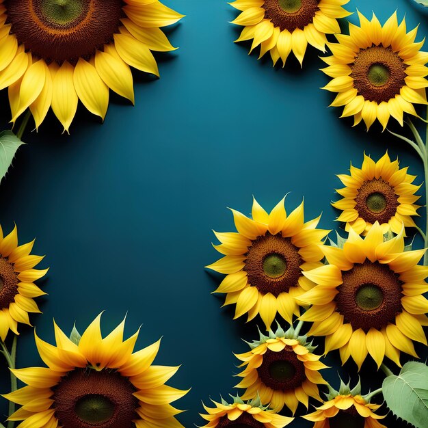 bellissimi girasoli su sfondo blu cornice di bellissimi girasoli su sfondo blu spazio per t