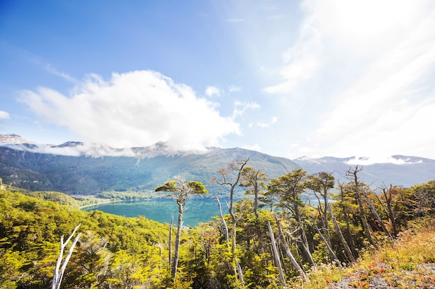 Bellissimi paesaggi di montagna in Patagonia. Lago delle montagne in Argentina, Sud America.