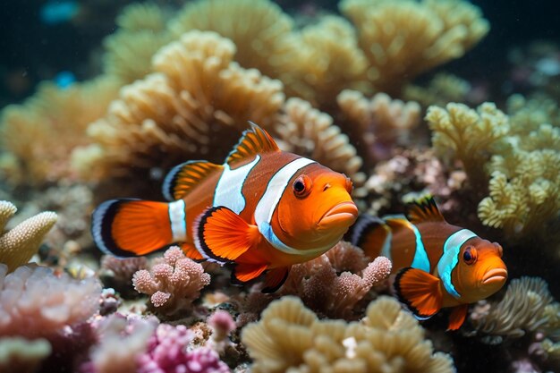 bellissimi pesci clown colorati su coralli