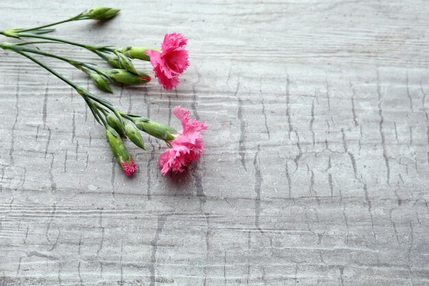 Bellissimi piccoli fiori selvatici su fondo di legno