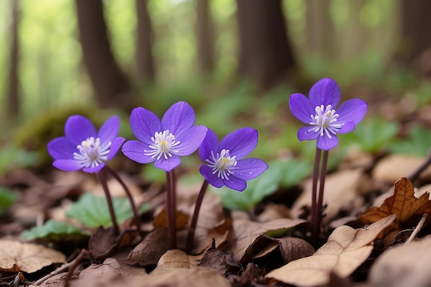 bellissimi primi piccoli fiori in fiore nella foresta