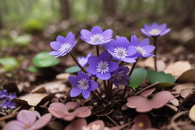 bellissimi primi piccoli fiori in fiore nella foresta