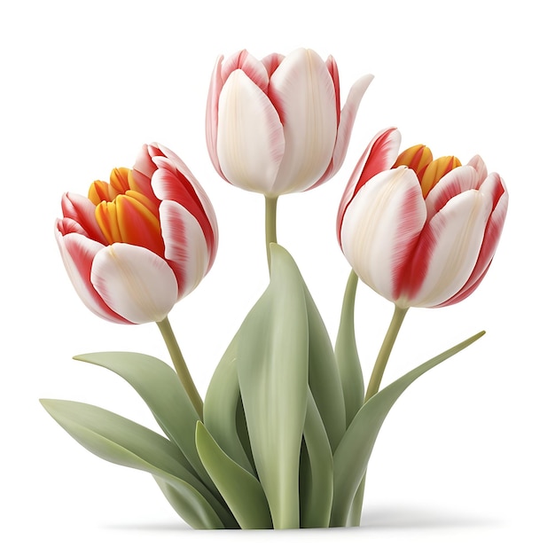 bellissimi tulipani di colore rosso bianco e rosa su uno sfondo di legno bianco